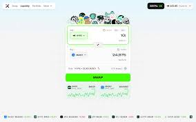 Application de swap ProjectX sur mobile montrant un échange de tokens avec le taux et un bouton de swap vert